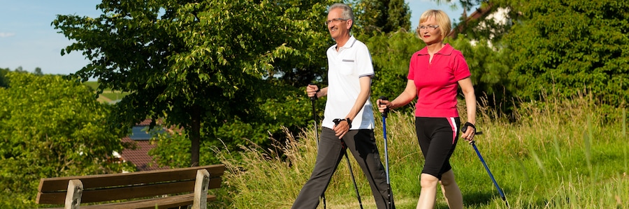 An older couple hiking